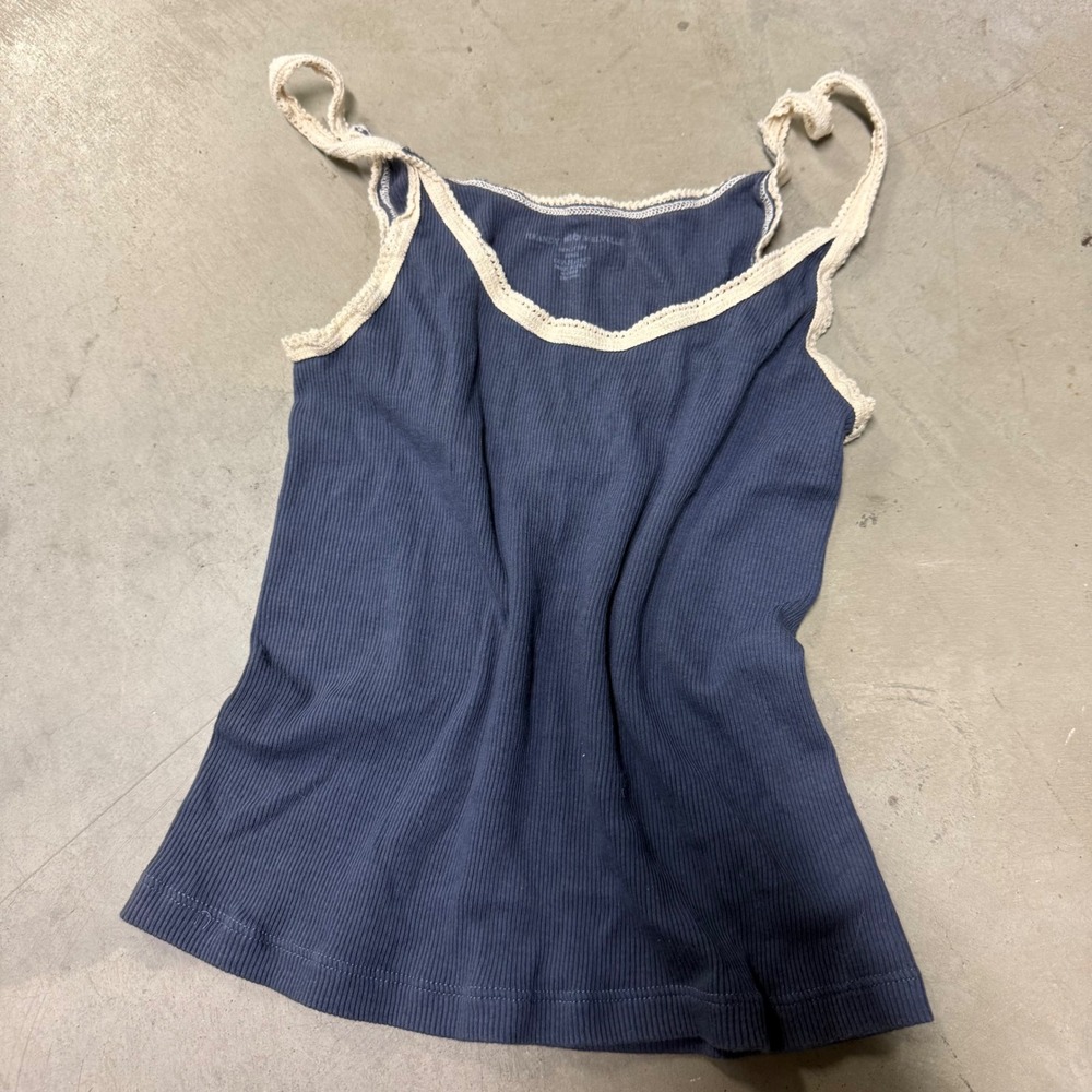 Brandy Melville Blue Ribbed Lace Trim Tank Top Scoop Neck Coquette Cami One Size